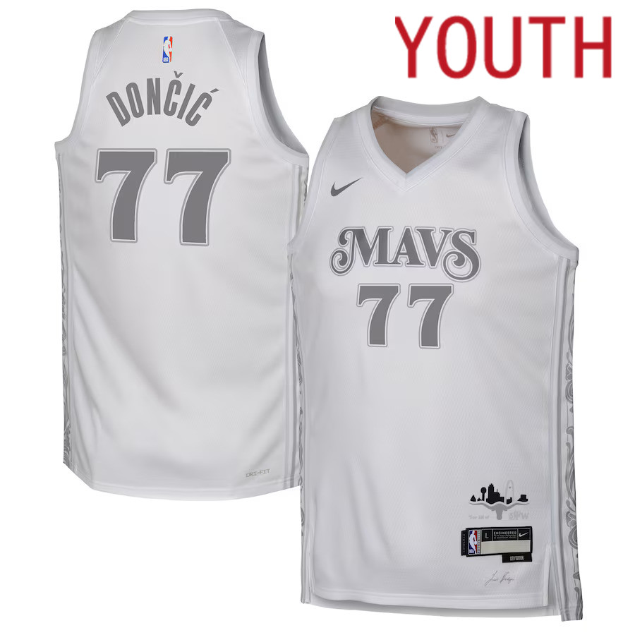 Youth Dallas Mavericks #77 Luka Doncic Nike White City Edition 2024-25 Swingman Player NBA Jersey->youth nba jersey->Youth Jersey